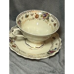 Vintage Limoges Cup Saucer Jammet Seignolles France Floral Gold 8 Porcelain Set